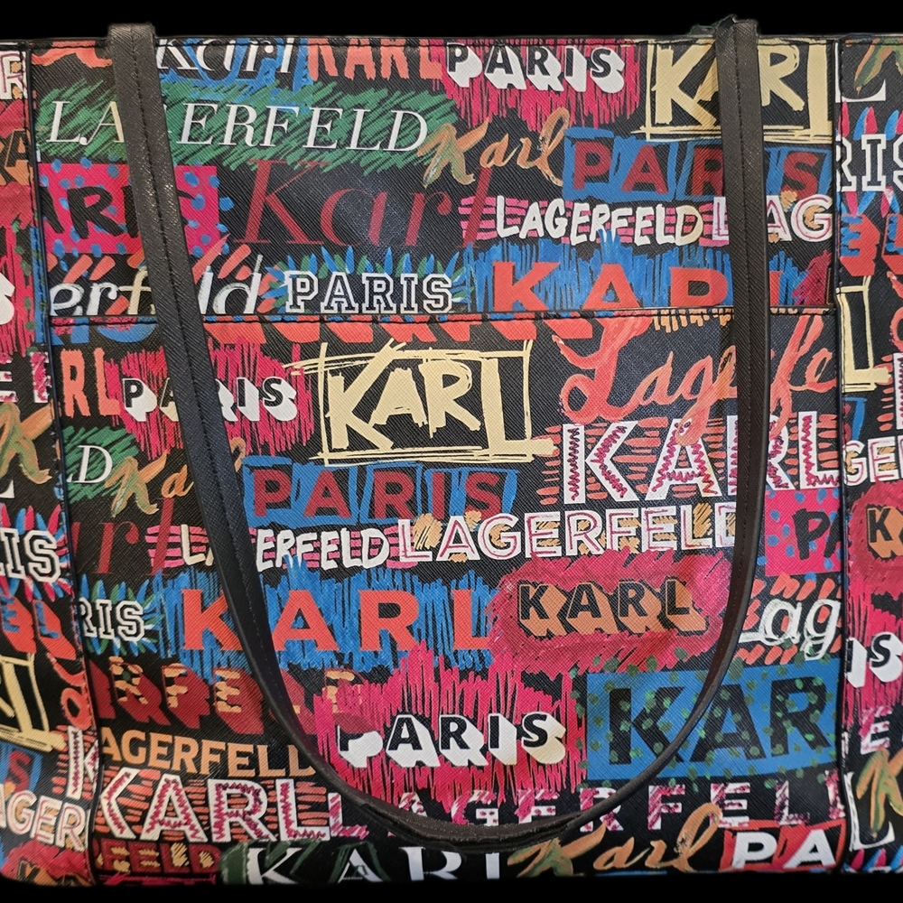 Karl Lagerfeld Paris Multicolor Logo Print Zipper Tote Bag